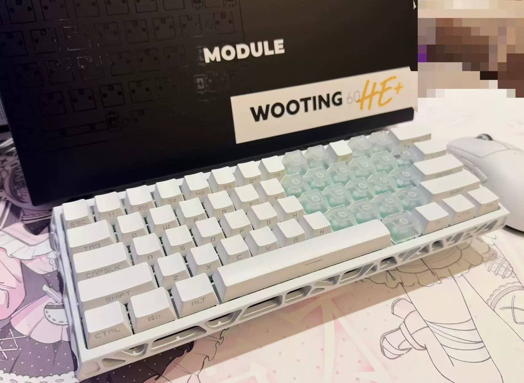 wooting 60HE+全新满改【镂空白雾透爱心双拼】磁轴键盘客