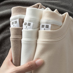 De Rong Thermal Base Layer Men's T-Shirt Long Sleeve Warm Fleece Men's White Inner Layer Autumn and Winter Men's Double-Sided Fleece Sweatshirt Women's