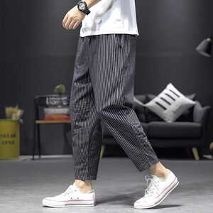 Striped pants men's spring and summer thin loose sports pants casual cropped pants trendy brand retro bloomers harem pants
