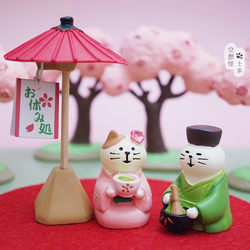 Japanese Zakka Decole Cherry Blossom Matcha Small Spring Tea House Series Cherry Blossom Tree Cat Girl Heart Resin Ornament