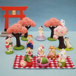 Japanese Zakka Travel Cat Cherry Blossom Mount Fuji Cat Figurine Shiba Inu Bird Wagashi Flower Viewing Rabbit Cute Item ins