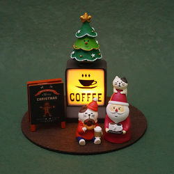 Zakka Atmosphere Coffee Lamp Cat Night Light Miniature Christmas Tree Snowman Desktop Ornament Christmas Gift