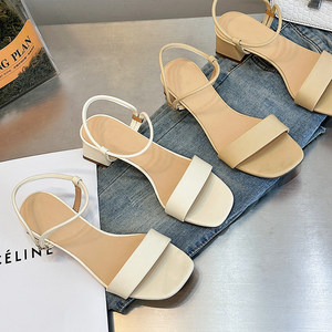 
Jinbaichuan summer new women's sandals round toe exposed toe thick heels one-strip fashion casual and versatile commuting daily