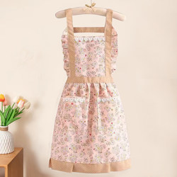 New Korean-Style Cute Canvas Apron for Women, Suitable for Home Kitchen Cooking, Anti-Stain, Breathable, Durable, Fashionable, Fresh and Stylish Apron