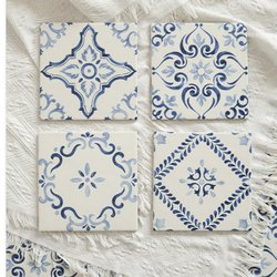 Chinese Style Blue and White Porcelain Small Tiles 20X20 Balcony Floor Tiles Retro Art Tiles French Style Artistic Floor Tiles