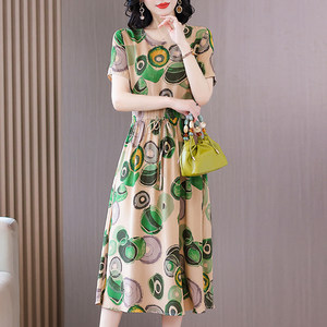 Mom summer cotton and silk dress 40 -year -old 50 middle -aged lady artificial cotton long skirt