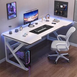 Computer Desk Desktop Home Bedroom Table and Chair Gaming Desk Work Table White Carbon Fiber Gaming Steel Frame