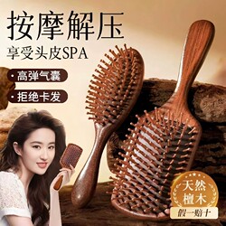 Air Cushion Comb for Scalp Massage, Meridian Comb Made of Sandalwood, Suitable for Men and Women, Anti-Static, Volumizing Hair, Portable