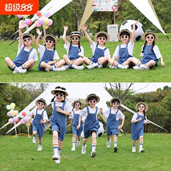 Children's Performance Costumes for Boys and Girls, Kindergarten Graduation Photo Class Uniforms, Primary and Secondary School Students' Cheerleading Denim Overalls