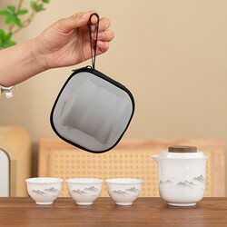 Portable White Porcelain Travel Tea Set for Outdoor Camping, Single-Person Use, Anti-Scalding Tea Brewing Bowl and Tea Cup