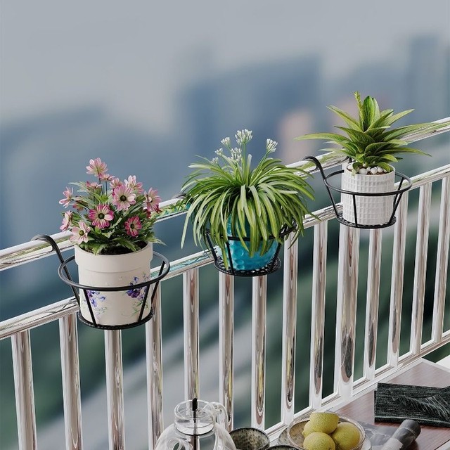 No installation potted iron railing flower rack guardrail European hanging balcony hanging basket green ivy succulent flower pot rack