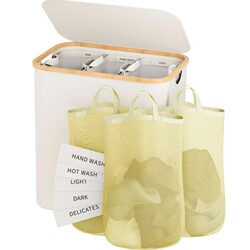 Cross-Border Bamboo and Wood Dirty Clothes Basket for Bedroom with Inner Bag and Lid, Foldable Dirty Clothes Storage Basket, Large Dirty Clothes Hamper for Bathroom