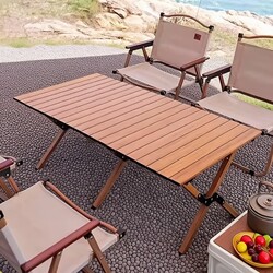 Outdoor Folding Table, Egg Roll Table, Alloy Steel Portable Picnic Table and Chairs, Ultra-Light Camping Gear for Outdoor Camping