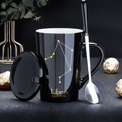 Mug Ceramic Cup with Lid and Spoon for Women, Household Couple's Drinking Cup, Coffee Cup for Men, Office Tea Cup Selection