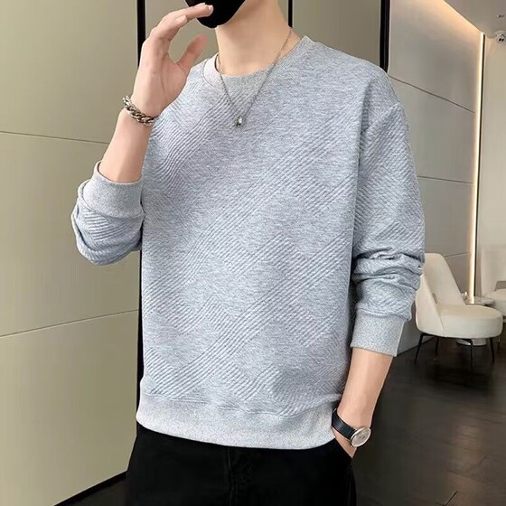 
Designed long-sleeved t-shirt men's round neck slim bottoming shirt spring and autumn top solid color youth sweatshirt popular white handsome