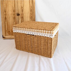 Household Woven Storage Basket with Lid, Storage Box, Storage Container, Imitation Rattan, Living Room Snacks, Toys, Miscellaneous Items Organizer, Handmade