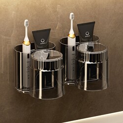 Toothbrush Holder, Mouthwash Cup, No-Drill Toothbrush Cup, Bathroom Wall-Mounted, Family Luxury Toothpaste Rack