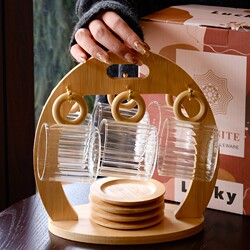 Retro Luxury Coffee Cup and Saucer Set for Home Use, Living Room Afternoon Tea Glass Latte Cup Coffee Utensils with Stand
