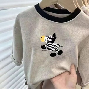 
Children's popular pure cotton long-sleeved T-shirt, versatile cartoon bottoming shirt, boys' new round neck thin casual spring and autumn wear M
