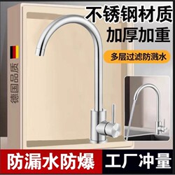 Kitchen Sink Faucet for Home Use, Hot and Cold Water, Pull-Out, Splash-Proof, Single Cold, All-Copper, Stainless Steel, Single Hole