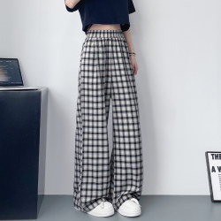 Honey plus size fat mm plaid casual loose wide leg pants