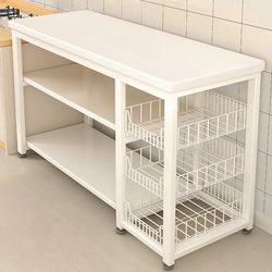 Multi-Functional Kitchen Storage Rack, Multi-Layer Microwave and Cookware Organizer, Household Cutting Board Table, Freestanding Vegetable Basket Side Cabinet