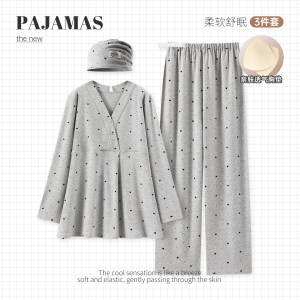 
Pure cotton spring and autumn confinement clothes with hood, prenatal and postpartum maternal breastfeeding, summer thin maternity pajamas, large size home clothes