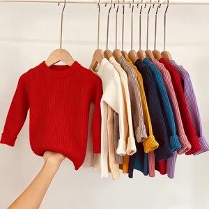 
New Year Red Sweater Children's Knitted Round Neck Boy Pullover Girls Knitted Sweater Baby Bottoming Shirt Baby Sweater