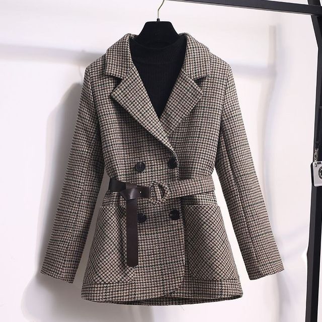 2021 Autumn and Winter Checkered Women's Suit Jacket Korean