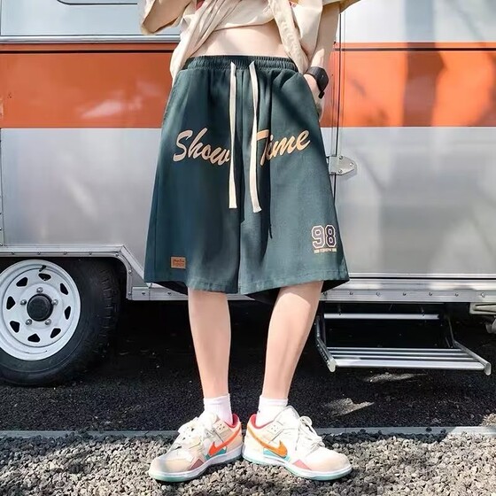 Printed sports shorts men's summer thin American retro high street ins trendy brand loose casual five-point mid-size pants
