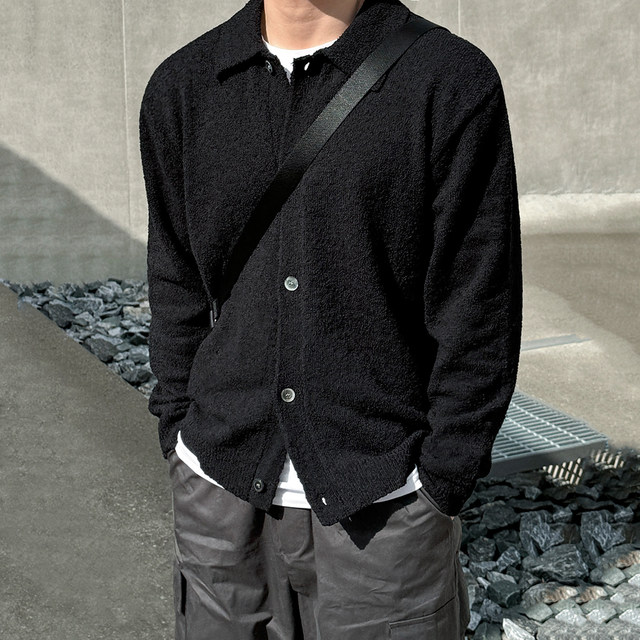 MRCYC simple and versatile knitted cardigan men's autumn and winter shirt collar sweater jacket Korean loose solid color top