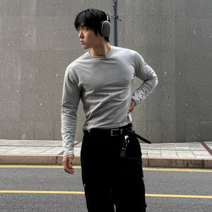 
MRCYC light mature style round neck long-sleeved T-shirt for men 2026 spring new style inner wear Korean commuting slim solid color top
