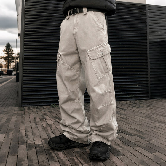 
MRCYC retro style workwear straight-leg jeans for men winter cleanfit wide-leg pants Korean commuting floor mopping pants