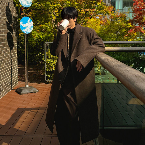 
MRCYC light mature style suit collar mid-length woolen coat men's winter thickened and warm Korean woolen coat