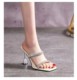 Rhinestone Roman high heel women's sandals 2025 summer one-length strap temperament wear square-headed internet celebrity mid-slim shoes
