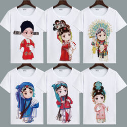 Chinese Style Peking Opera Facial Makeup Short-Sleeved T-Shirt for Men and Women, Personalized Creative Ethnic Style Cultural Shirt, Trendy Print for Summer