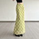 HEYOUNGIRL Summer Mambo Contrast Color Checker Green Mesh Skirt Fresh Retro Vintage Hip-cover Long Skirt