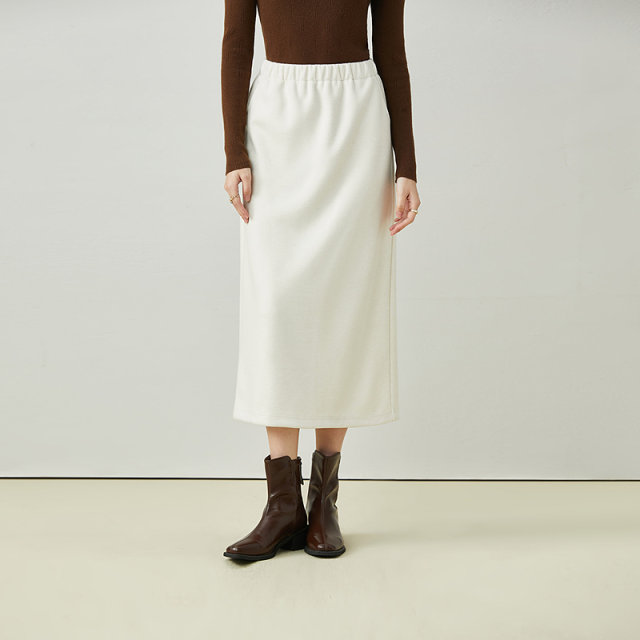 Aike elastic waist skirt 2024 winter commuting style elastic waist slimming and slit mid-length A-line skirt