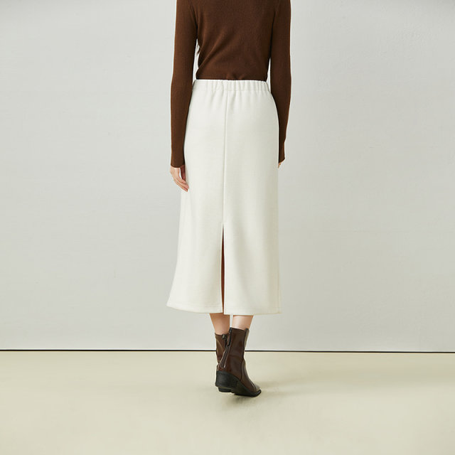 Aike elastic waist skirt 2024 winter commuting style elastic waist slimming and slit mid-length A-line skirt