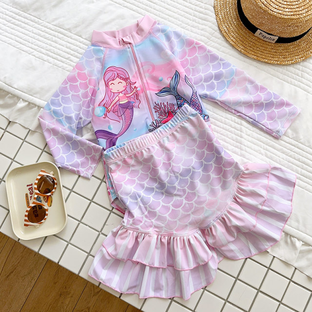 New children's swimsuit female conjoined swimwear split mermaid skirt small middle big girl long -sleeved swimsuit
