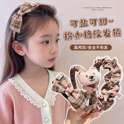 Children's Headbands Autumn and Winter New Plaid Headbands Girls' Bear Bow Hair Accessories Baby Non-Slip Headbands