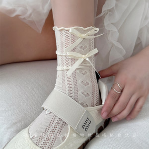 
Lace stockings for women's ballet style summer thin stacked socks white miu long tube with Mary Zhen shoes mid-tube socks