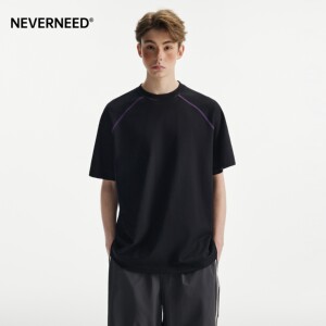 
NEVERNEED240g Hasselblad line short-sleeved T-shirt for men and women summer American retro loose outdoor sports top trend