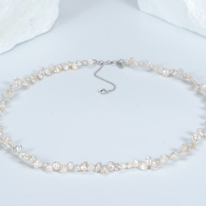 
Baroque natural pearl necklace new niche irregular petal women's 925 silver buckle head pearl clavicle chain