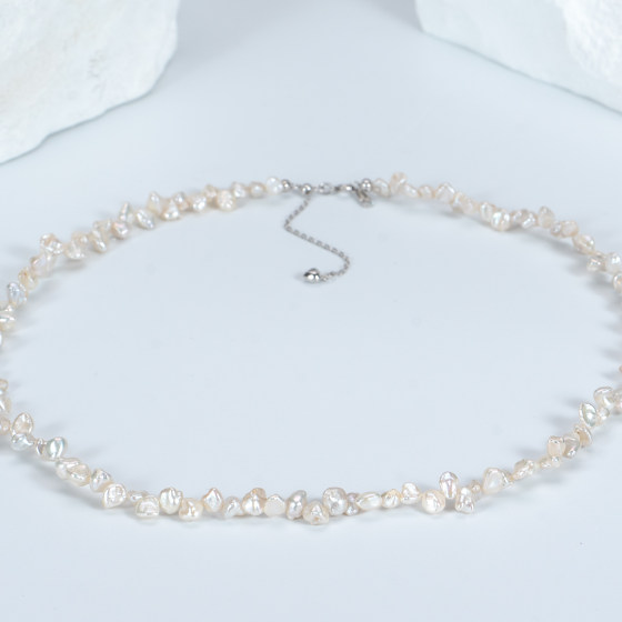 
Baroque natural pearl necklace new niche irregular petal women's 925 silver buckle head pearl clavicle chain