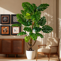Simulated Tropical Green Plant Monstera Fake Tree Artificial Plant Indoor Living Room Large-Scale Landscaping Floor-Standing Ornament in Vintage Style