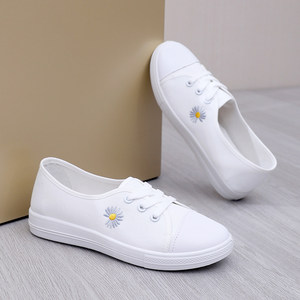 
Internet celebrity white shoes for women new spring and summer low-top breathable canvas shoes for women lightweight, comfortable, non-slip one-foot pedal shoes
