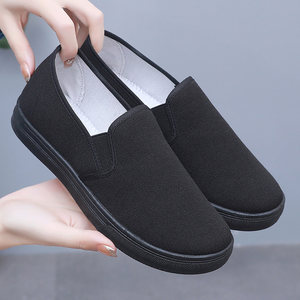 Old Beijing cloth shoes soft sole breathable men and women low top shoes non-slip black work shoes one foot lazy canvas shoes women
