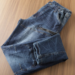 
Foreign trade original single tail goods washed distressed elastic slim fashion men's spring casual jeans and trousers for small feet