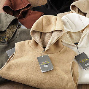 
380g heavyweight fine polar fleece + lambswool warm vest autumn and winter men's casual hooded vest jacket trendy